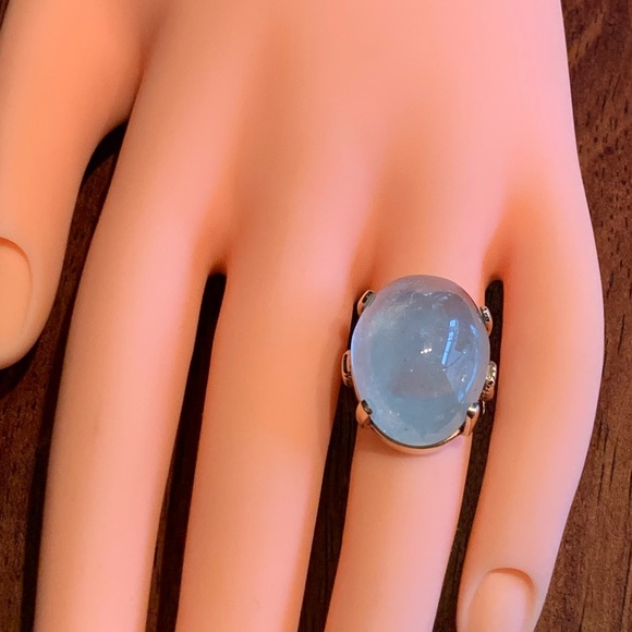 Vintage Handmade 14K Yellow Gold Huge 38.4 Ct Aquamarine Ring Size 4.5 (sizable - Picture 1 of 12